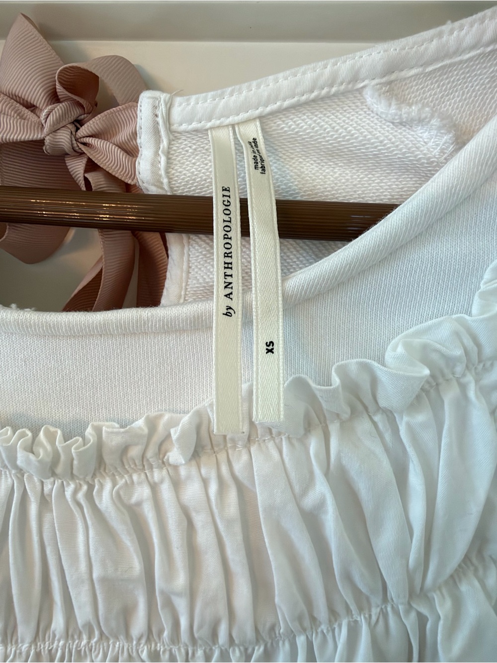 Anthropologie White Ruffle Back-Tie Top with Blush Ribbon - Picture 7 of 7